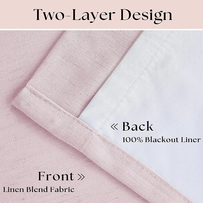 Light Pink Pleat Linen Blackout 102 Inch Curtains - Image 4