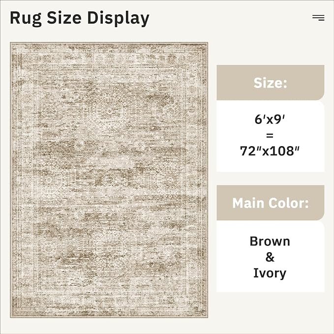 Soalmost 6x9 Area Rug for Living Room Washable Rugs Non-Slip Brown | Low-Pile - Image 5