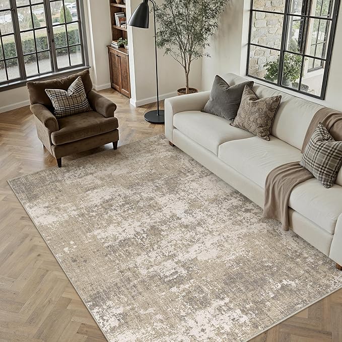 PureCozy Beige Area Rug 6x9 Machine Washable Modern Abstract Living Room Carpet - Image 4