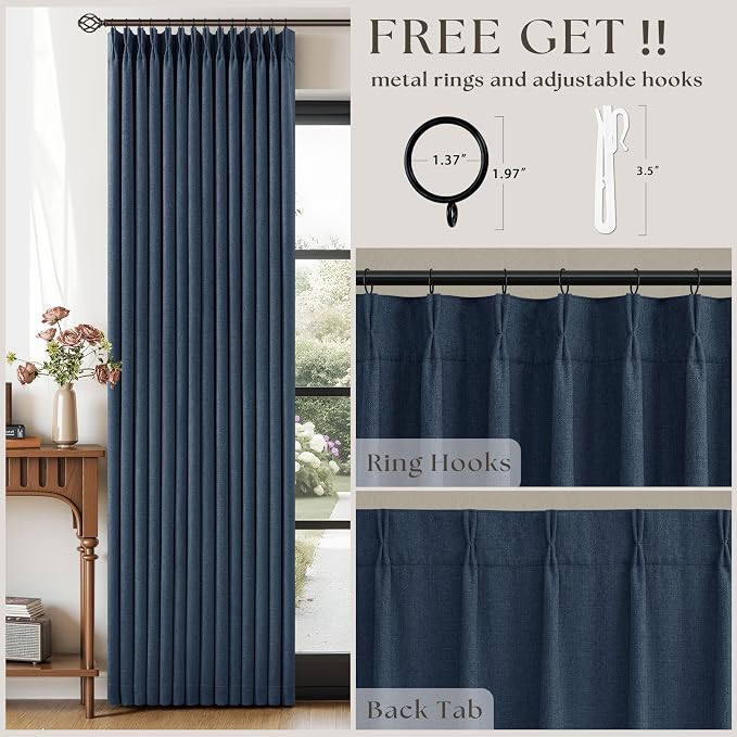 100 Inch Pinch Pleat Navy Blue 100% Blackout Curtains - Image 4