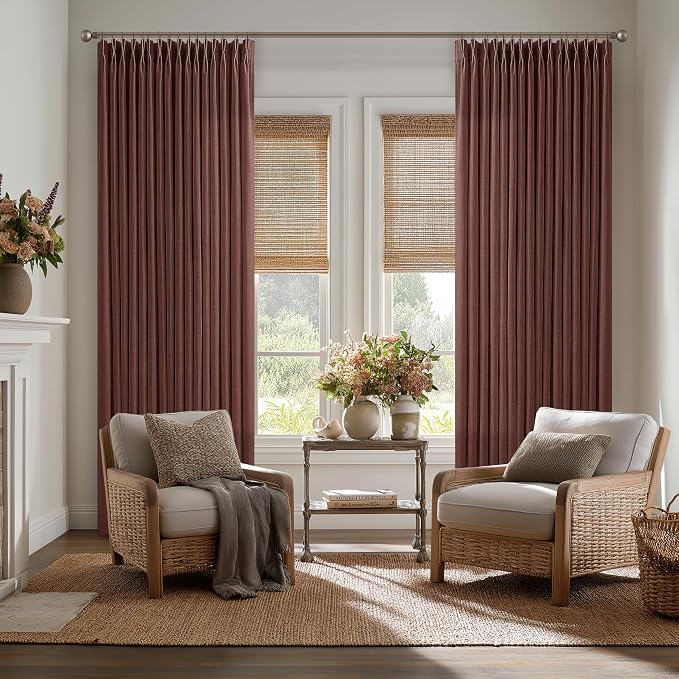 Linen Pleated Light Filter Sheer Rust Brown Curtains 80 Inch Long | Pleat Red - Image 9
