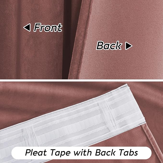 RYB HOME Dusty Pink Velvet Curtains 96 inch, Darkening Window Curtains - Image 6