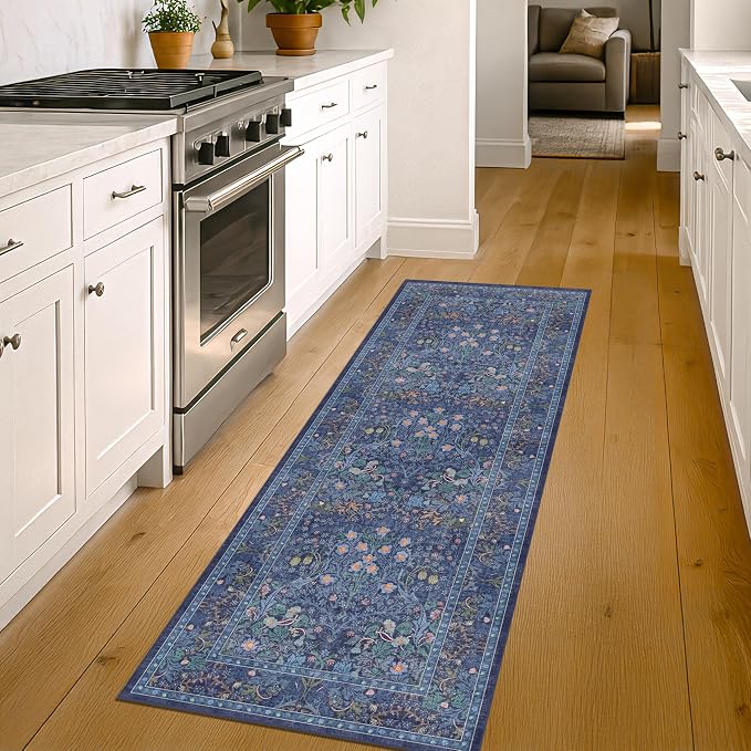 Non Slip 2x6 Dark Blue Kitchen Runner Rug by HazoHaus