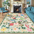 PLHXFR Area Rug 9x12 Living Room: Floral Washable Boho Soft Carpet Green | by PLHXFRSoftAreaRugs