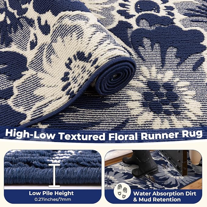 Findosom Washable Area Rug 3x5, Non Slip High-Low Textured Floral Rugs - Image 7