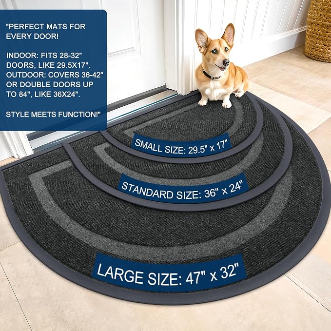 OLANLY Half Circle Front Door Mat Outside 47x23 All-Season Rubber Doormat | - Image 2