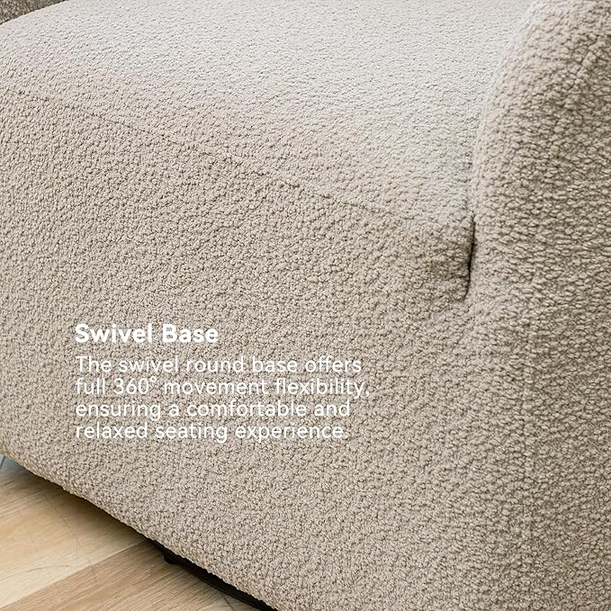 KINWELL 32" Wide Modern Boucle Swivel Barrel Chair, No Assembly Round Upholstered Swivel Accent Armchair for Living Room, Bedroom, Office (Oatmeal)