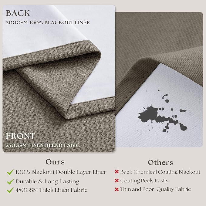 Taupe Grey Linen Blackout Pleated 105 Inch Curtains - Image 6