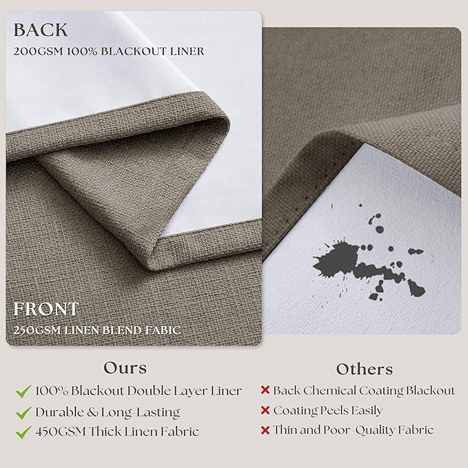 Dark Taupe Linen Blackout Pinch Pleated 108 Inch Curtains - Image 6