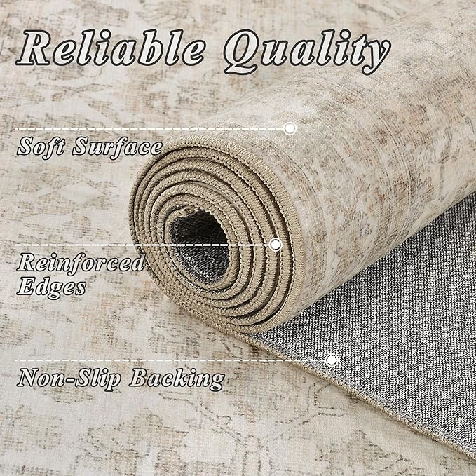 Schweek 2x5 Beige Runner Rug Non-Slip Washable Neutral Rugs - Image 5