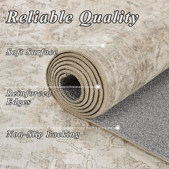 Schweek 2x12 Hallway Runner Rug Washable Non Slip Vintage Beige Kitchen Rug | - Image 5