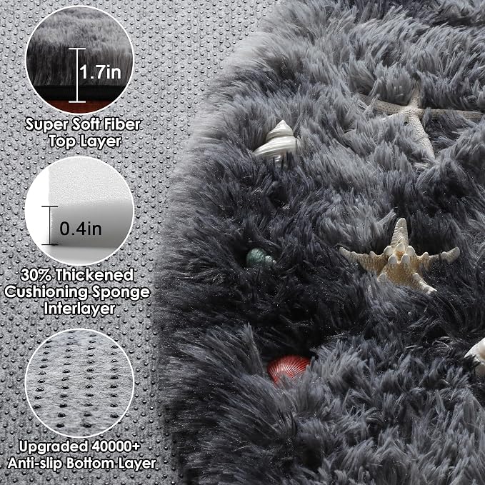 ONASAR Tie-Dyed Dark Grey Round Area Rugs 5ft, Ultra Soft Bedroom Circle Rug - Image 2