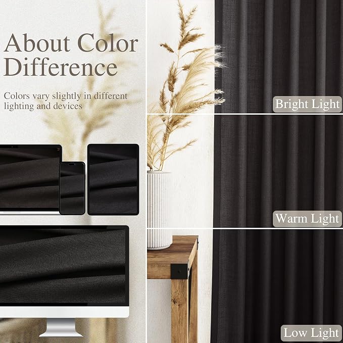 Nanspring Vintage Black Linen Curtains 96 Inches Long - Image 3