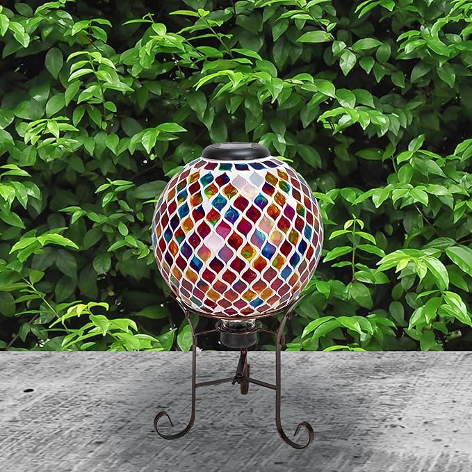 Sunnydaze 10-Inch Solar Gazing Ball for Garden - Glass Outdoor Gazing Globe - Summer Trellis - Set of 2