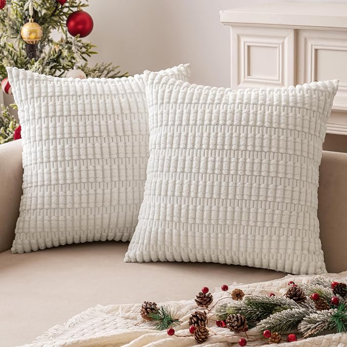 MIULEE Corduroy Decorative Throw Pillow Covers 20x20 Pure White Pack of 2 | - Image 7