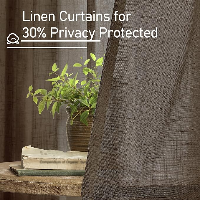 Dark Brown Linen Boho Sheer Curtains 84 inch Length 2 Panels | Soft Thick - Image 5