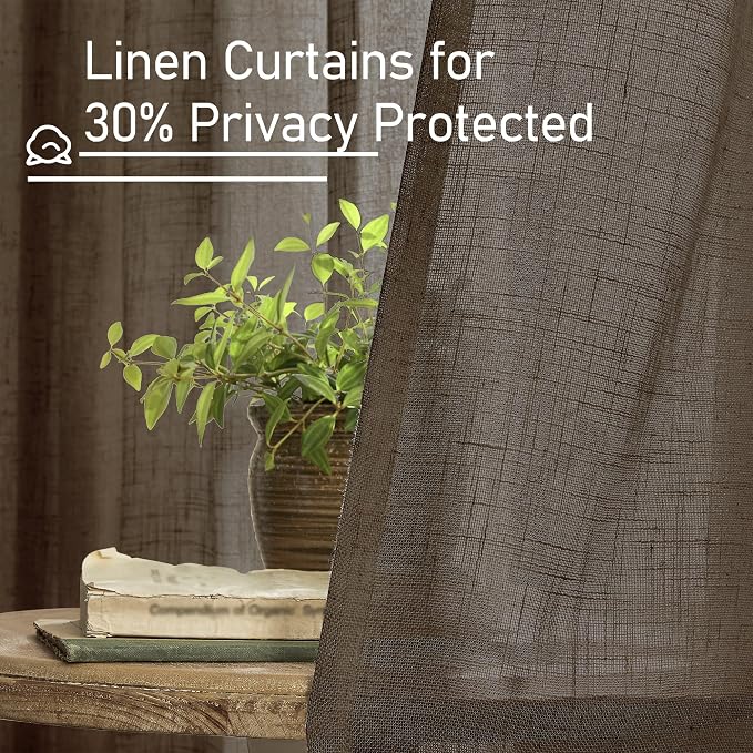 Brown Linen Curtains for Living Room 84 inch Length 2 Panels | Light Filtering - Image 5