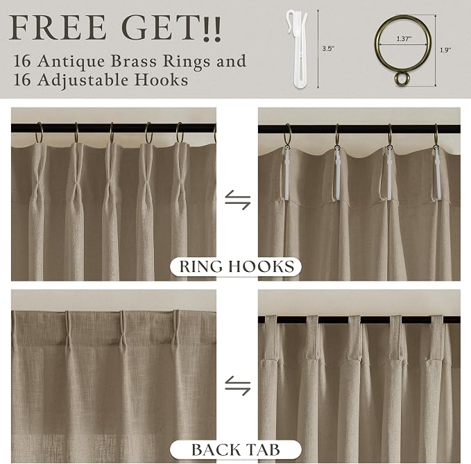 Camel Tan Beige Linen Pleated Semi Sheer Neutral Curtains 50x86 | Pinch Pleat - Image 6