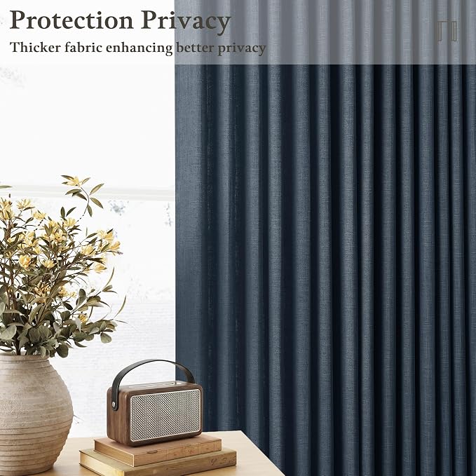 Navy Blue Pinch Pleated Linen Semi Sheer Curtains 63 Inches Long | Navy Linen - Image 6