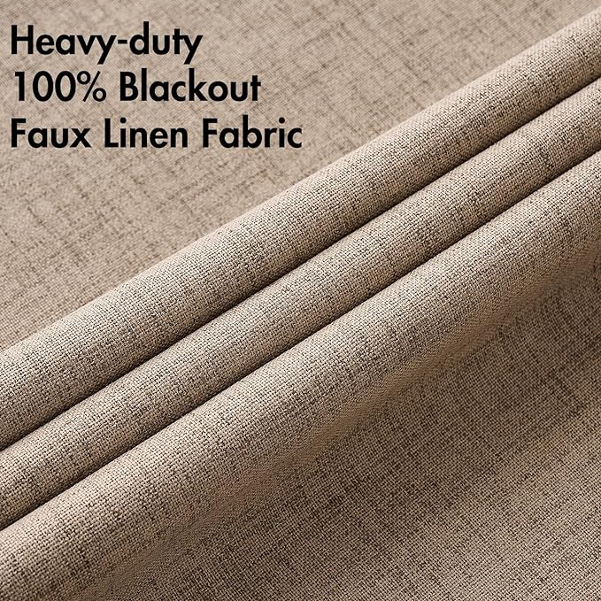 MIULEE Extra Wide 100% Blackout Linen Curtains 100x90 Copper Brown | Room - Image 5