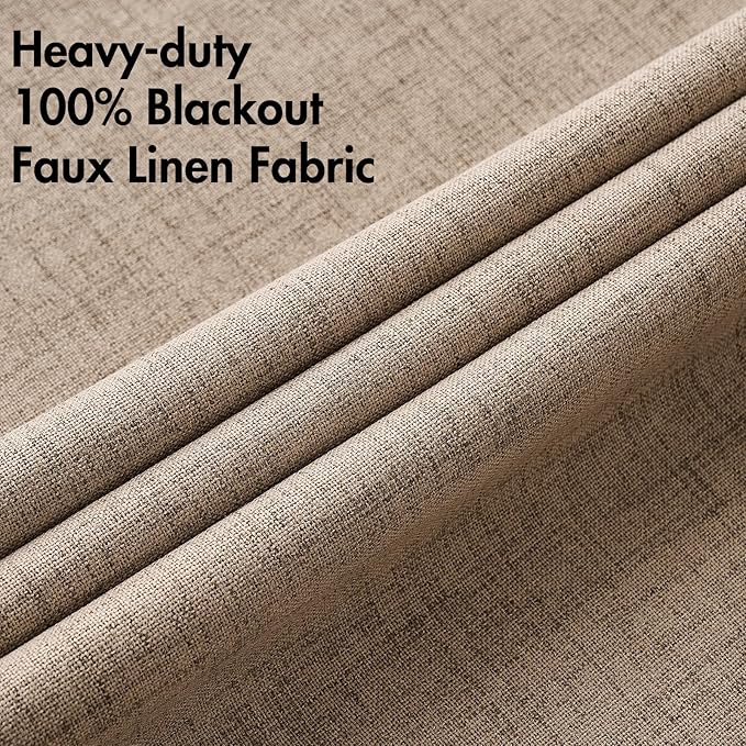 MIULEE Extra Wide 100% Blackout Linen Curtains 100x84 Copper Brown | Room - Image 5