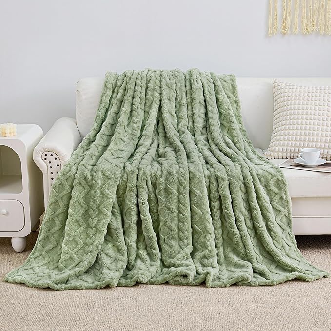 Aganear Fleece Throw Blanket for Bed Couch 90"x90" Sage Green | Lightweight - Image 5