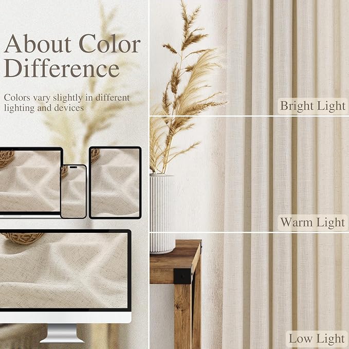 Warm Beige Linen Curtains 84 Inch Length 2 Panels Set - Image 7
