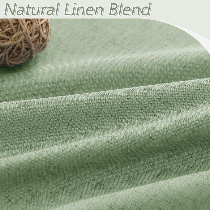 Guken Light Sage 100% Blackout Linen Curtains 96 Inch Length 2 Panels Set - Image 3