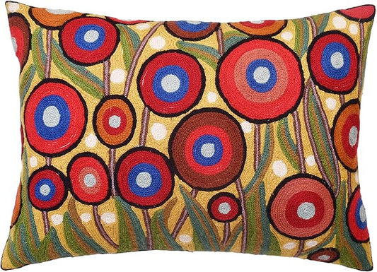 Lumbar Yellow Poppy Floral Pillow Cover Red Poppies Flower Pillows Farmhouse Chair Cushion Floral Poppy Hand Embroidered Size 14x20