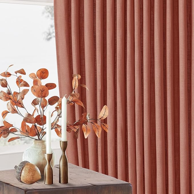 Terracotta 90 Inch Linen Curtains Pinch Pleated 2 Panels Set Firebrick | - Image 9