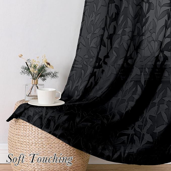 Lecloud Leia Black Valances Sheer Cafe Curtains 24 Inch Length 2 Pieces - Image 6