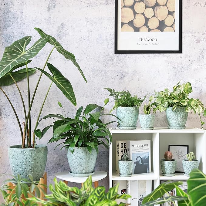 10 inch Plant Pots Ceramic Planter with Drainage Holes and Saucer for Multiple Plants, Indoor-Outdoor Garden Pots for Succulent, Orchid, and Flower