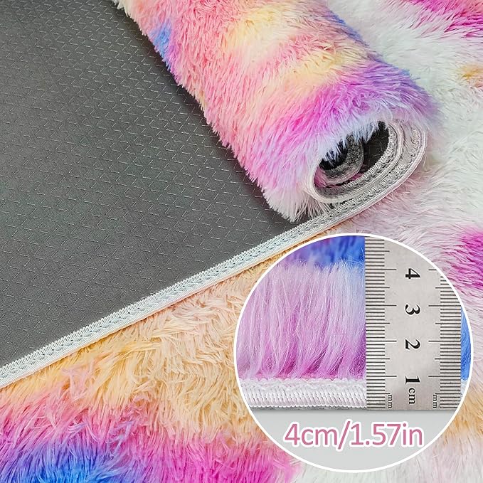 Fluffy Colorful Rug for Bedroom 2x8 ft Kawaii Tie-Dyed Area Rug Non Slip Cute - Image 4