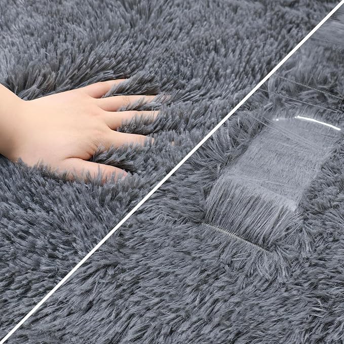 2x10 Bedside Area Rugs for Bedroom Soft Fluffy Shag Grey Rug for Hallway - Image 6