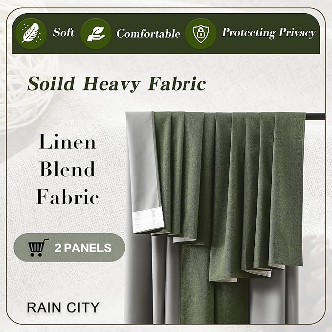RAIN CITY 2 PCs Long Blackout Curtains 120 Inch Long 10ft, Back Tab Pleated Look Track System Drapes with Hooks, Modern Blackout Winodw Curtains for Ceiling Living Room Patio 50x120-Loden/Olive Green