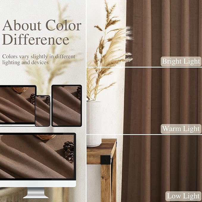 Nanspring Caramel Brown Linen Curtains 63 Inches Length 2 Panels Set - Image 4