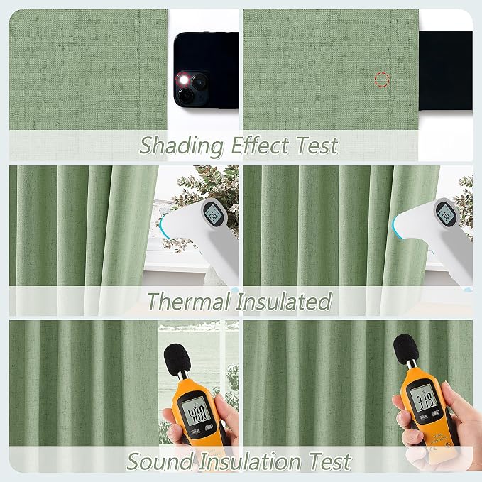 100% Blackout Linen Curtains 102 Inch Length 2 Panels Set - Image 5