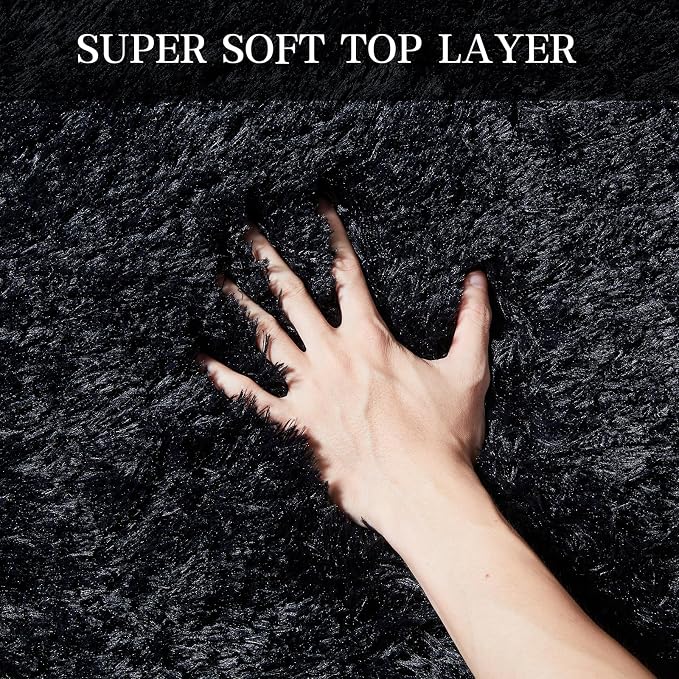 KNZE Super Soft Area Rugs for Living Room 5x7 Black, Fluffy Furry Shaggy Fuzzy - Image 4