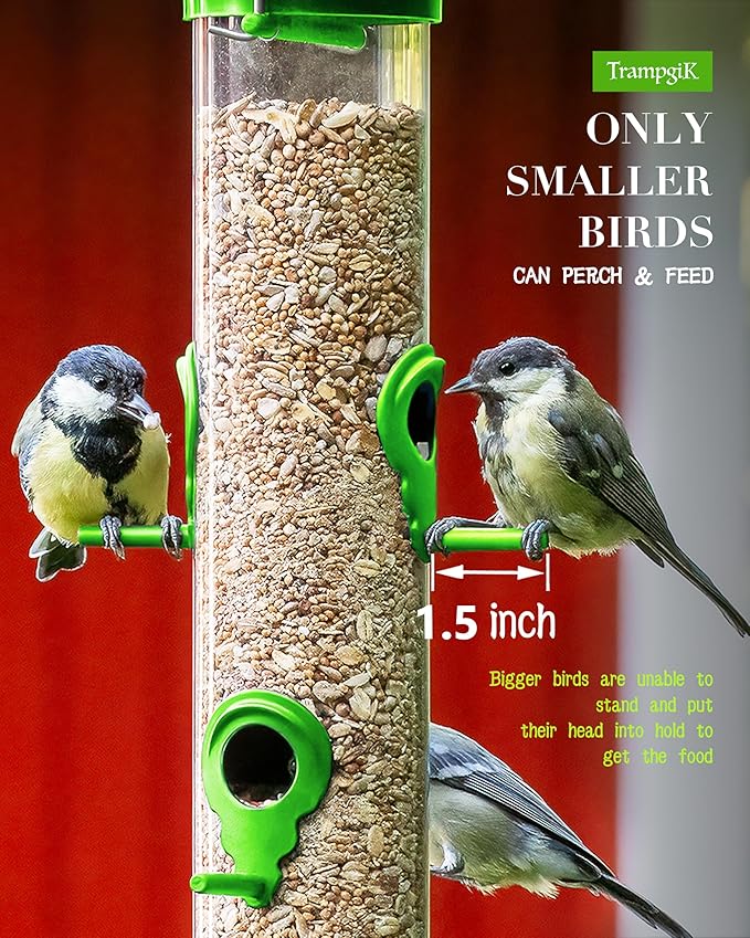 Bird Feeder Premium Hard Plastic for Wild Bird Feeders for Outdoors, Tube Bird Feeders for Outdoors Hanging,14 Inch 6 Port Lawn,Pack of 1