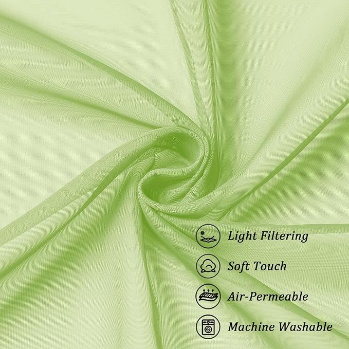 Chyhomenyc Sheer Curtains 63 Inch Length 2 Panels, Lime | Light Filtering - Image 7