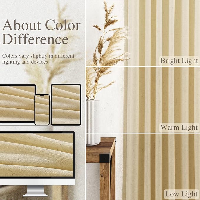 Nanspring Cream Yellow Linen Curtains 90 Inches Long - Image 3
