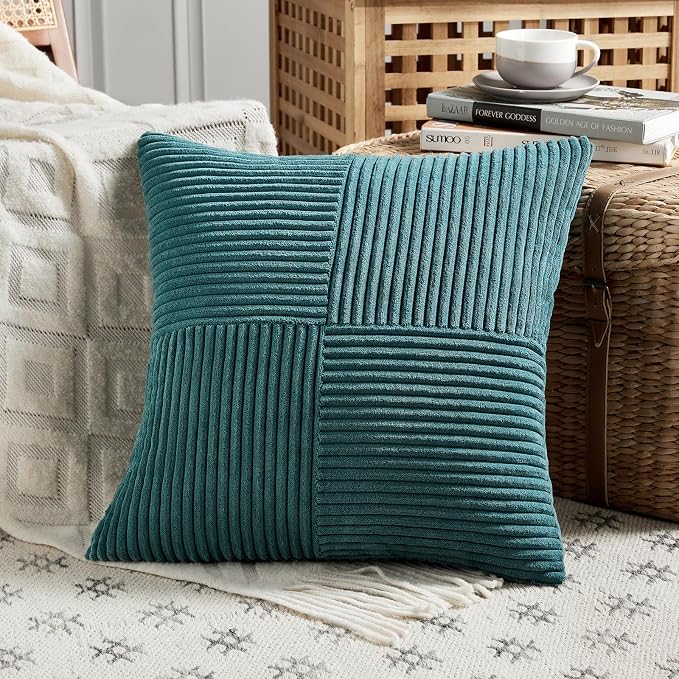Fancy Homi 2 Packs Teal Euro Decorative Throw Pillow Covers 28x28 Inch - Image 2