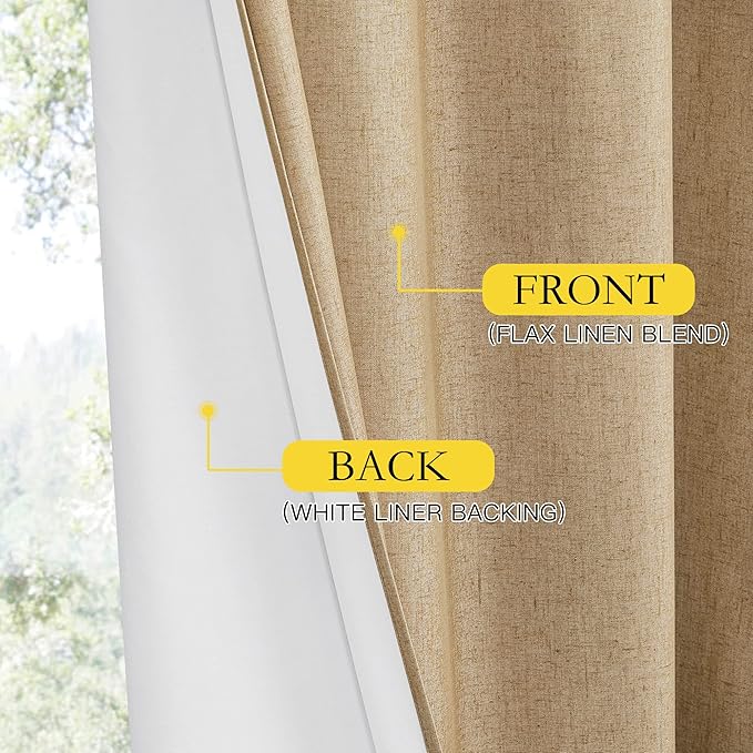 NICETOWN 100% Blackout Camel Linen Curtains 108 inches Length - Image 5
