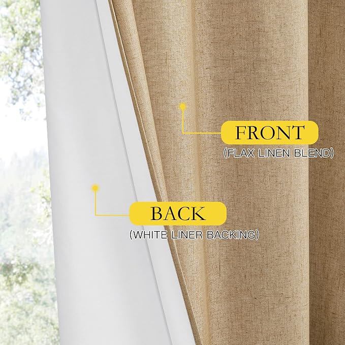 NICETOWN 100% Blackout Camel Linen Curtains 102 inches Length - Image 5