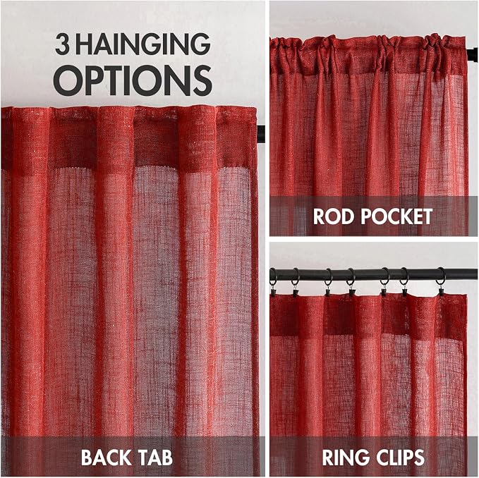 MIULEE Red Linen Curtains 90 Inch Long - Image 3