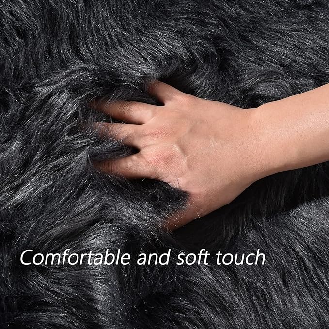 Latepis Dark Grey Faux Sheepskin Fur 2x8 Runner Rug - Image 4