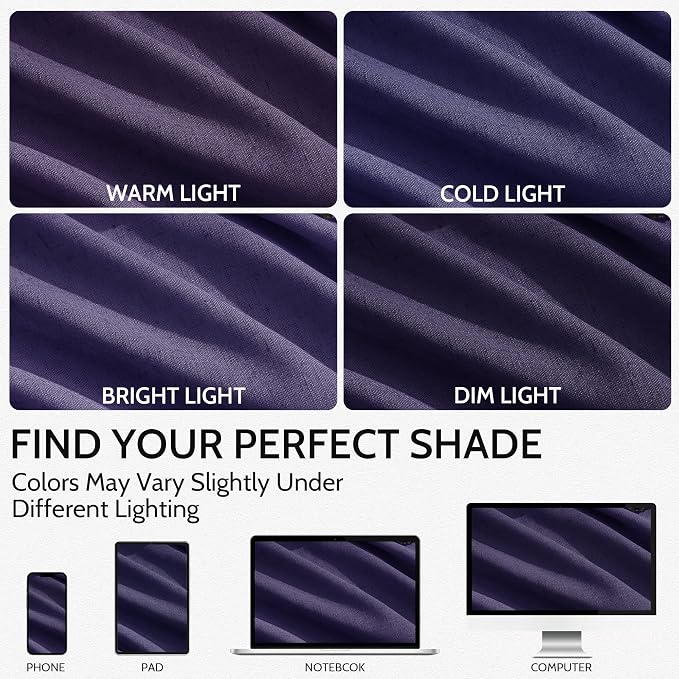 Nanspring Purple Linen Blend Light Filtering Back Tab Curtains 108 Inches Long - Image 4