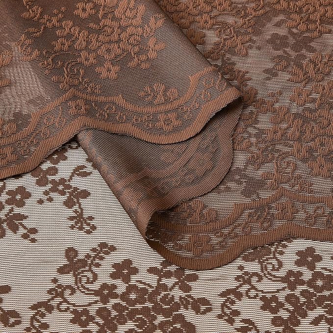 YJ YANJUN Vintage Lace Curtains 72 Inches Long- Country Brown Floral Curtains - Image 6