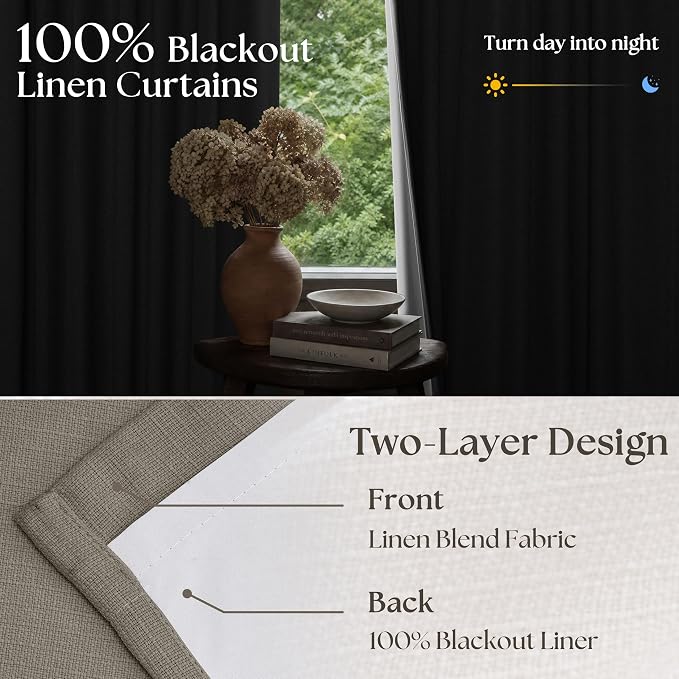 Taupe Gray Linen Blackout Pleated Curtains 90 Inches Long - Image 2