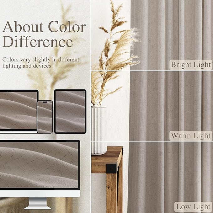 Nanspring Stone Beige Linen Curtains 96 Inches Long - Image 3